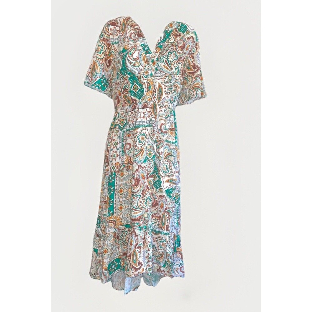 Harlow & Rose Patchwork Vibes Green Mix Dress - Southern Size Large